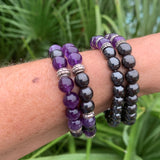 Amethyst and hematite bracelet, unisex model