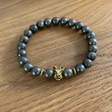 Bracelet en pyrite naturelle, bracelet en pierre et tête de tigre pour homme