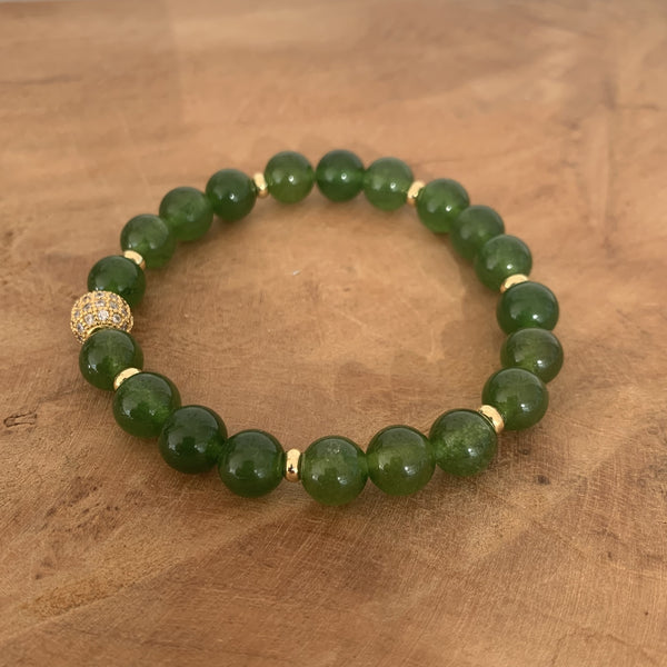 Bracelet jade vert naturel, bracelet luxe finition or 18K