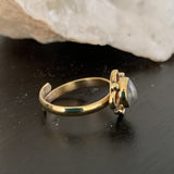 Bague fleur en labradorite et bronze, bague ajustable