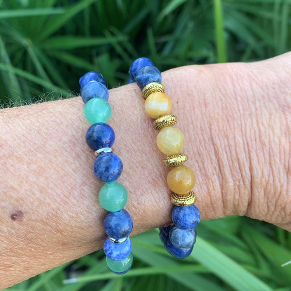 Bracelet en sodalite et topaze jaune ou sodalite et aventurine verte