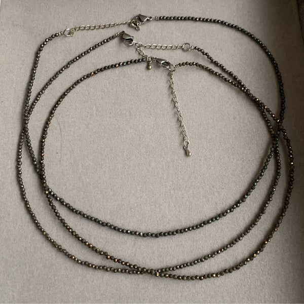 collier pyrite en perles facettées, ras de cou pour femmes et hommes